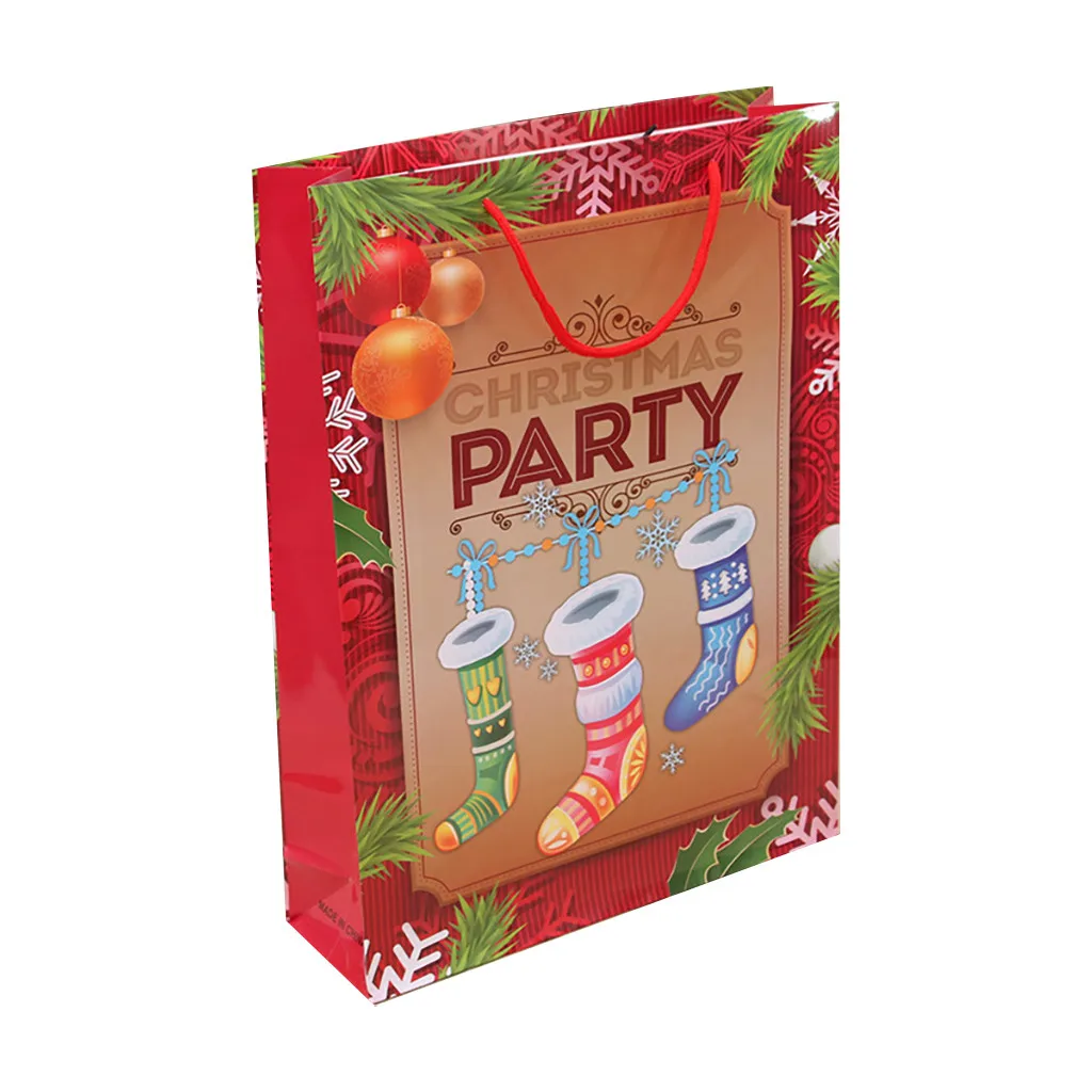 Christmas Gift Bag Paper Bag Packaging Kraft Paper Bottom Tote Bag Merry Christmas Decor Home Decorations New Garden