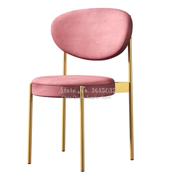 

Nordic Pink Golden Chair with Velvet Cushion Restaurant Lounge Dressing Chair for Nail Shop Livingroom Chairs Salon Furniture