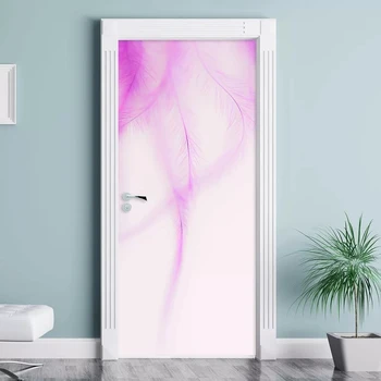 

Self Adhesive Waterproof Wallpaper 3D Pink Feather Door Stickers Home Decor Renew PVC Mural Paper Print Art Picture For Bedroom