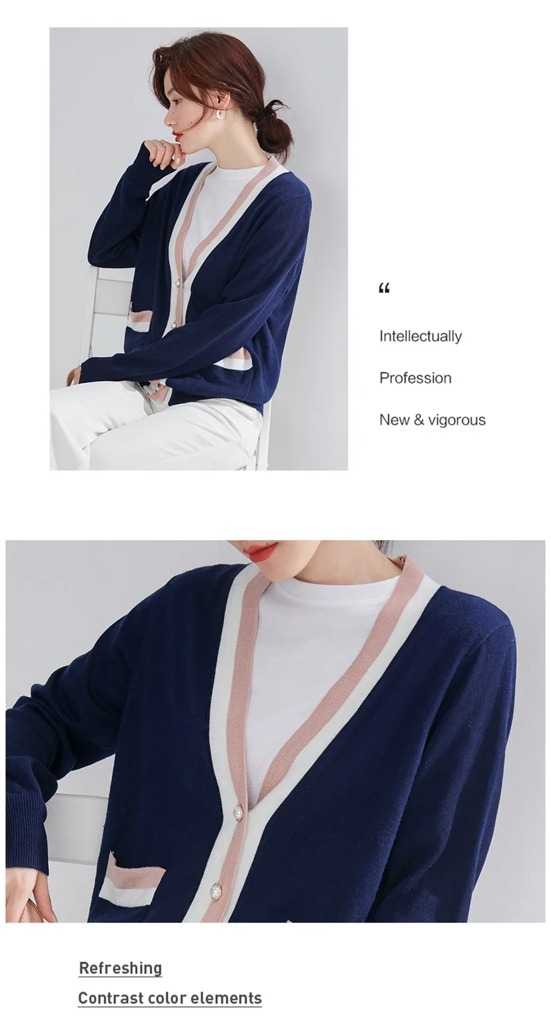 INNASOFAN свитер женский осенне-зимний кардиган с длинными рукавами Евро-американская мода шикарный свитер с v-образным вырезом с карманами