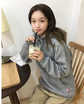 

Solid color hooded sweatshirt women's loose 2019 new autumn pullover long sleeves