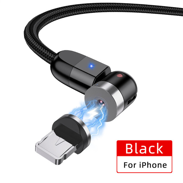 2m LED 540 Rotate Magnetic Cable Micro Type C Phone Cable For iPhone12 Pro XS Max Samsung Xiaomi USB C Cord Wire Cable