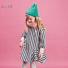 DBK11212 dave bella/зимнее модное платье в полоску для девочек детское милое платье детская одежда в стиле «лолита»