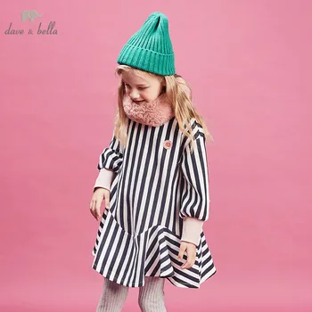 

DBK11212 dave bella winter girl's fashion striped dress children sweet dress kids infant lolita clothes