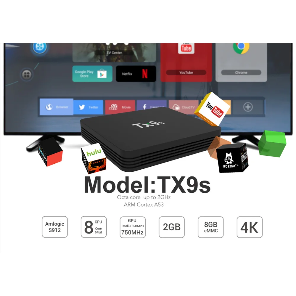  TX9S Smart Android 4k TV Box AmlogicS912 Chip 2GB 8GB Media Player Set-top Box with Remote Control
