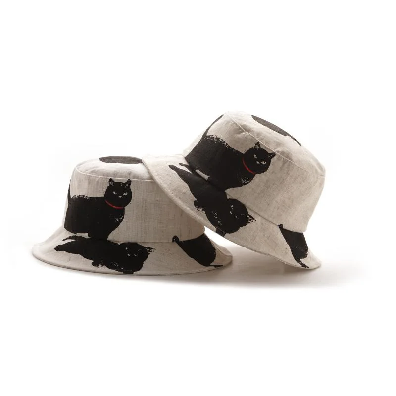 

New Cat Print Bucket Hat for Women Men Sun Cap
