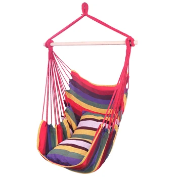 

Distinctive Cotton Canvas Hanging Rope Chair with Pillows Rainbow Decoration Comfortable Patio Swings BV789
