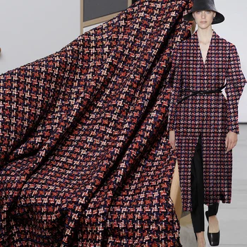 

France Red Stereo Houndstooth Tweed Fabrics Autumn Jacket Dress Suits Garment Materials The Sewing Cloth Meter Freeshipping