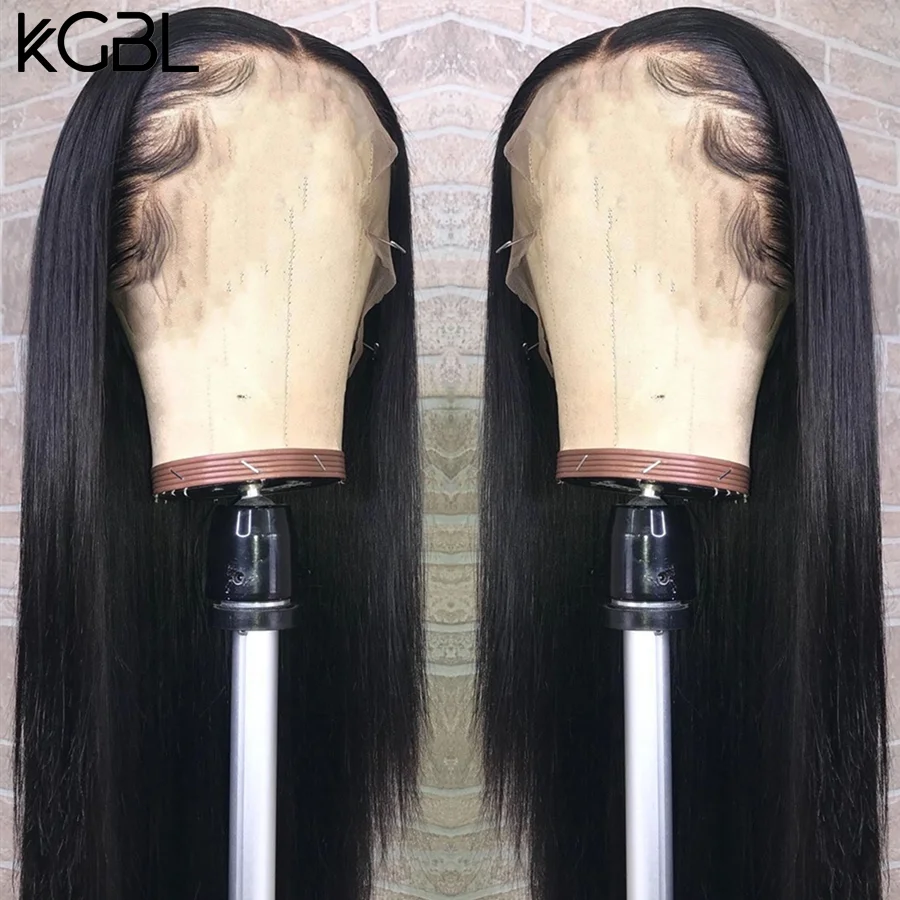 KGBL Straight 13*4 Lace Front Human Hair Wigs Middle Ratio 8”-24" Non-Remy Natural Color Brazilian Hair Wigs Per Plucked