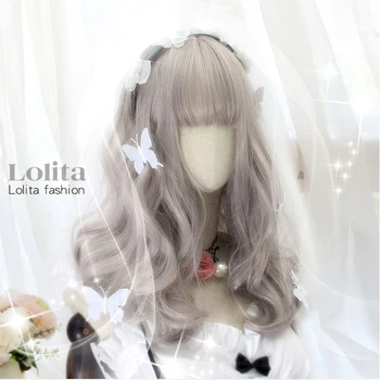 

DIANQI synthetic lolita wigs female girl lady sweet cute lolita cosplay wig long gray pink with bangs wigs high quality hair
