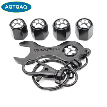 

5Pcs/Set Footprint Style Anti-theft Car Wheel Air Tire Valves Tire Valve Caps Stem with Wrench Keychain Ring Spanner New