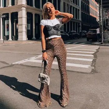 

High waist leopard print flare leggings autumn winter women fashion sexy bodycon trousers club pants