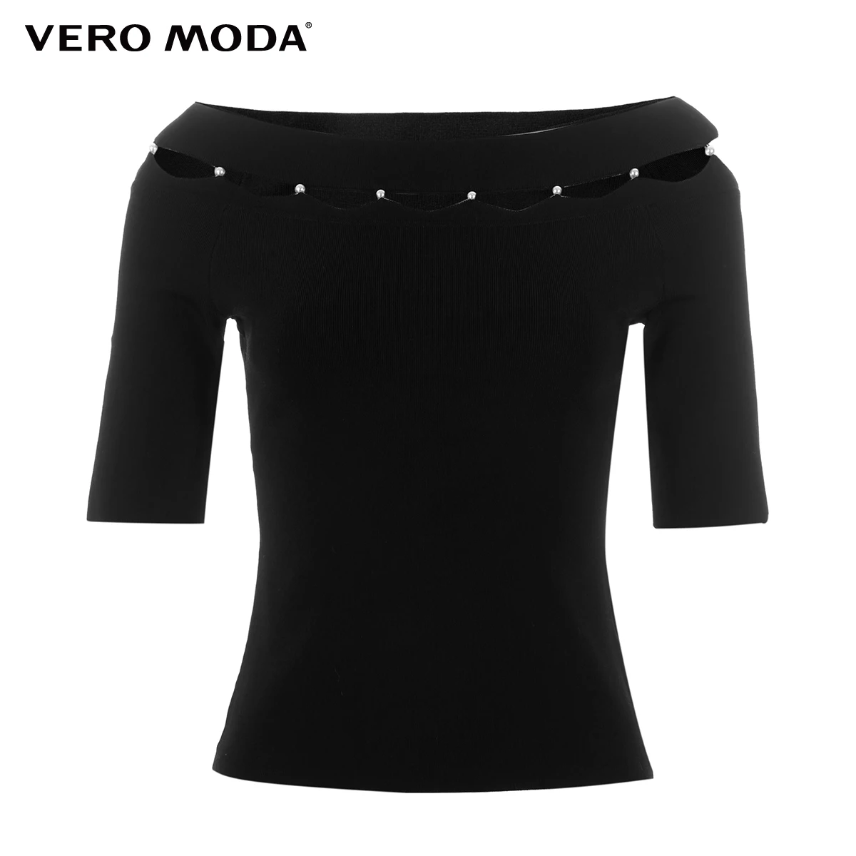 Vero Moda Women's Ribbed Stretch Pearl-like Trims Spliced Knit Tops | 319124501
