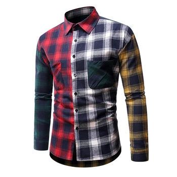 

Casual Men Plaid Shirt Spring Autumn Cotton Shirt Men Dress Shirts Fashion Long Sleeve Slim Fit Chemise Homme Social Male Shirt