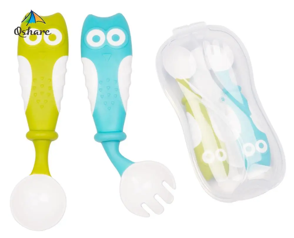 Qshare pliable bébé alimentation vaisselle bébé cuillère fourchette enfants couverts nouveau-nés formation ustensiles alimentation hibou bébé fourchette cuillère ensemble