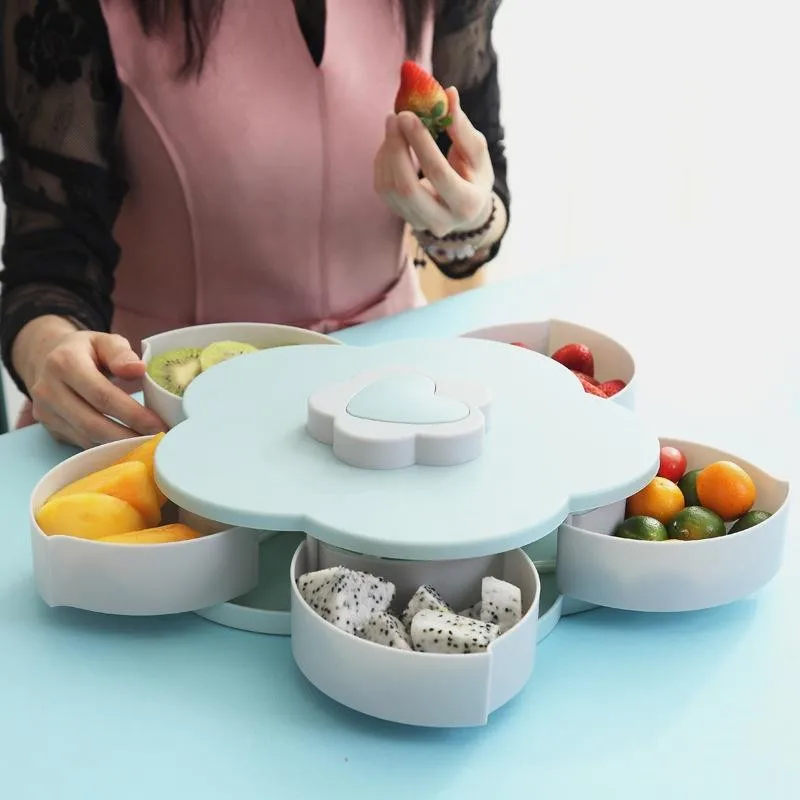 Многофункциональный поднос для закусок с цветком, вращающаяся коробка для конфет, орехов, сушеных фруктов, вечерние контейнеры для хранения еды