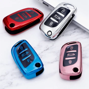 

New Soft TPU 3 Button Car Fold Key Case Full Cover For Peugeot Citroen C1 C2 C3 C4 C5 DS3 DS4 DS5 DS6 Auto Key Shell Accessories