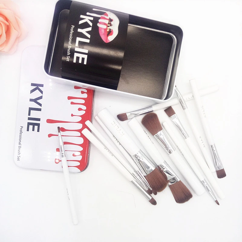 KYLIE 12Pcs Makeup Brushes With Iron Box Set Blush Powder Foundation Eye Blender Liner Lip Cosmetics Beauty Tool Kits maquillaje | Красота и