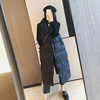 

Black Down Cotton Vest Women Casual Sleeveless Jacket Warm Thicken Waistcoat Vest Female Loose Oversize Pockets Women Vest Q2045