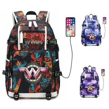 

Wonder woman 1984 Backpack kid's Schoolbag USB Charge Travel bag laptop Mochila