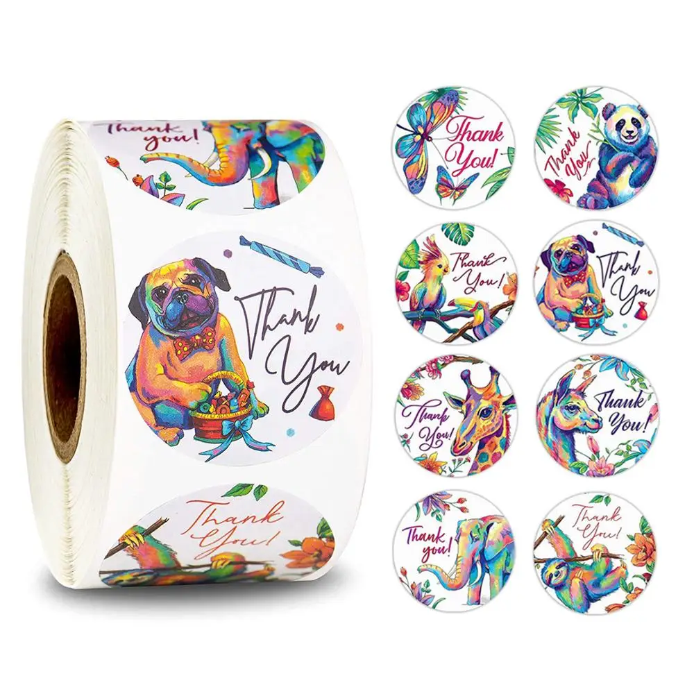 

500pcs/roll Animals Thank You Sticker Cute Sealing Labels Stickers for Envelop Wedding Party Invitation Cards Gift Boxes Decor