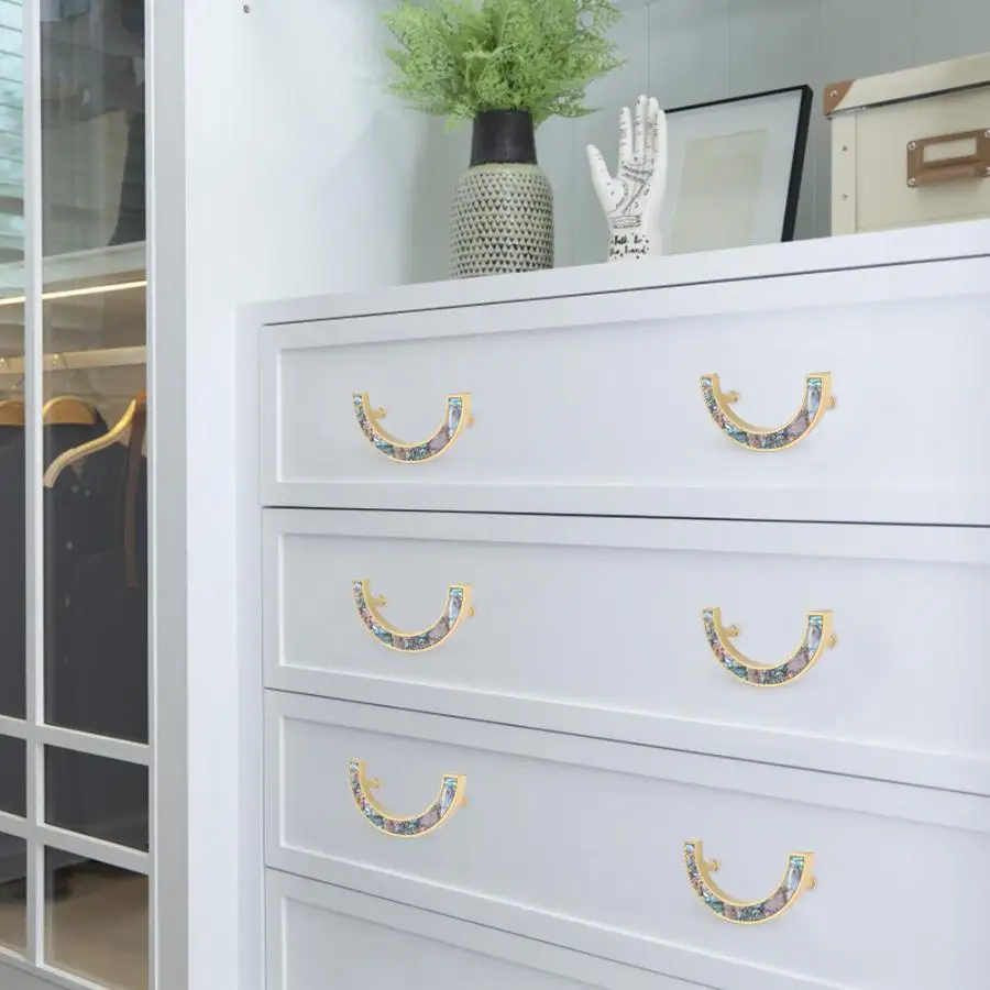 

Chinese Style Handle Natural Shell Solid Brass Cabinet Drawer Pulls Hardware Accessories sliding door handle Colored/White Shell