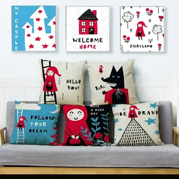 

Cute Fairy Tale Little Red Riding Hood Cushion Cover Pillow Covers Throw Pillows