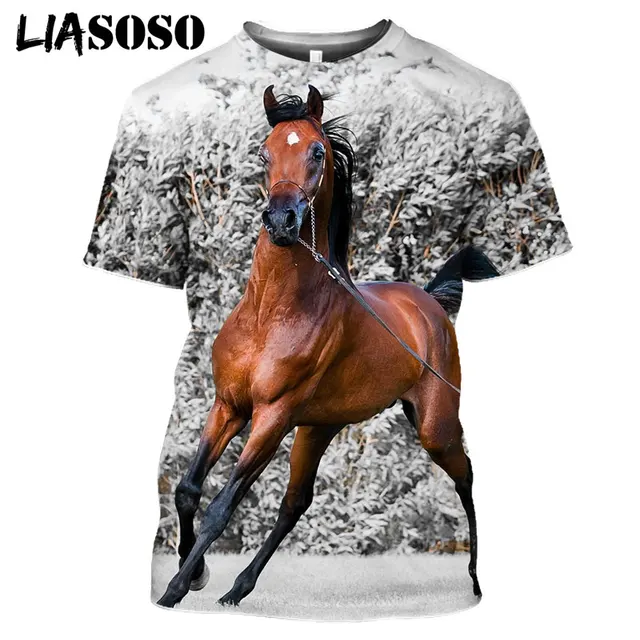 LIASOSO 2021 3D Print Robust Horses Snow Anime Horse Animals Tshirt Women Men Casual T-shirt Pullover Short Sleeve Large Clothes 8