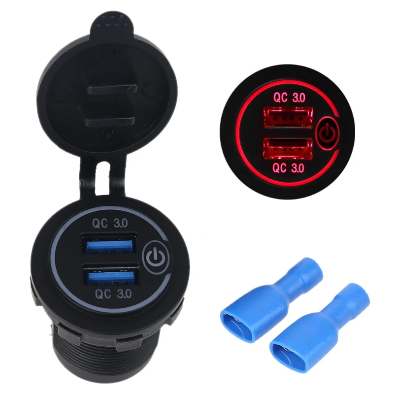 Waterproof 12V 24V Dual QC3.0 USB Car Charger Adapter with On/Off Touch Switch LED Light for Mobile Phone GPS Truck SUV Boat Bus type c car charger Car Chargers