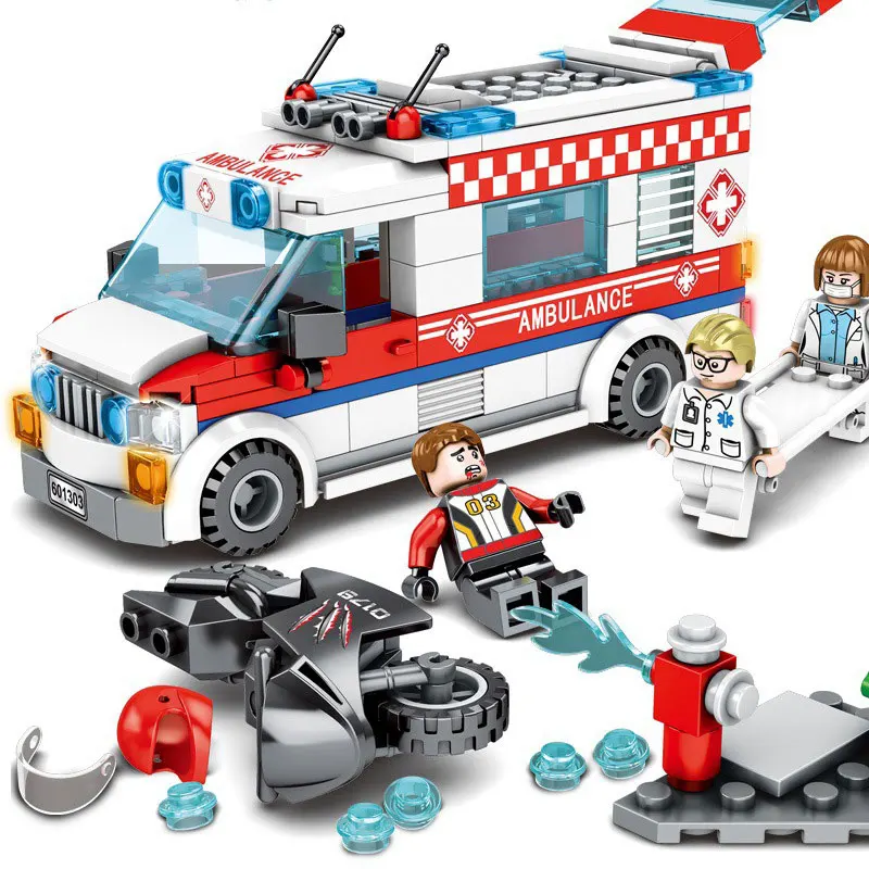 

Real ambulance police car model with LegoNing blocks children small particles blocks set parent-child game toys free shipping
