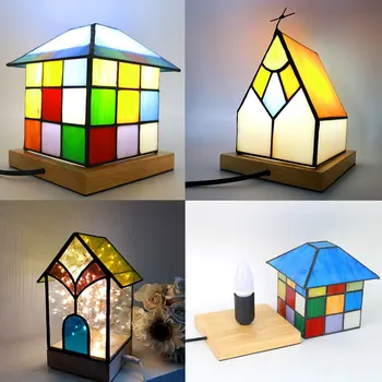 

Retro Table Lamp LED Tiffany Desk Lamp for Children Bedroom Home Decoration Colorful House Shape LED Decorative Light Lampara