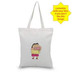 Crayon Shin-chan Холщовая Сумка-тоут текст DIY ежедневное использование пользовательский принт логотип сумка для покупок эко многоразовая