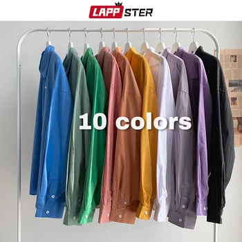 

LAPPSTER Mens 10 Colorful Solid Shirts Long Sleeve 2020 Mens Harajuku Korean Vintage Shirts Women Button Up Shirt Regular Fit