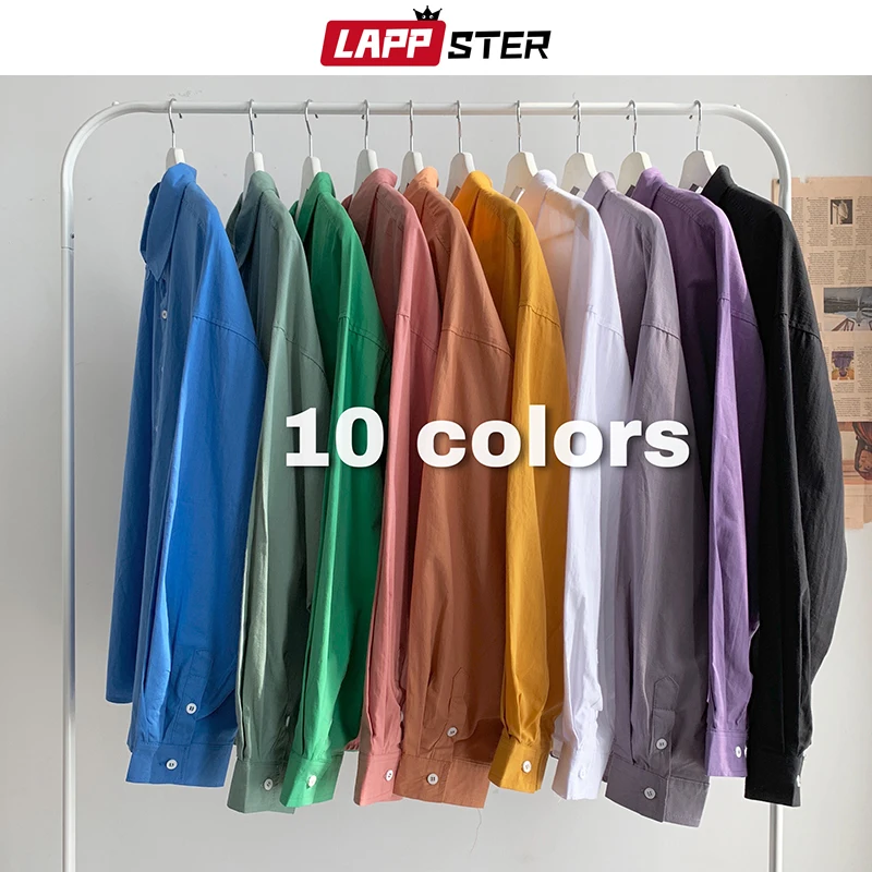 LAPPSTER Mens 10 Colorful Solid Shirts Long Sleeve 2020 Mens Harajuku Korean Vintage Shirts Women Button Up Shirt Regular Fit LAPPSTER Mens 10 Colorful Solid Shirts Long Sleeve 2020 Mens Harajuku Korean Vintage Shirts Women Button Up Shirt Regular Fit