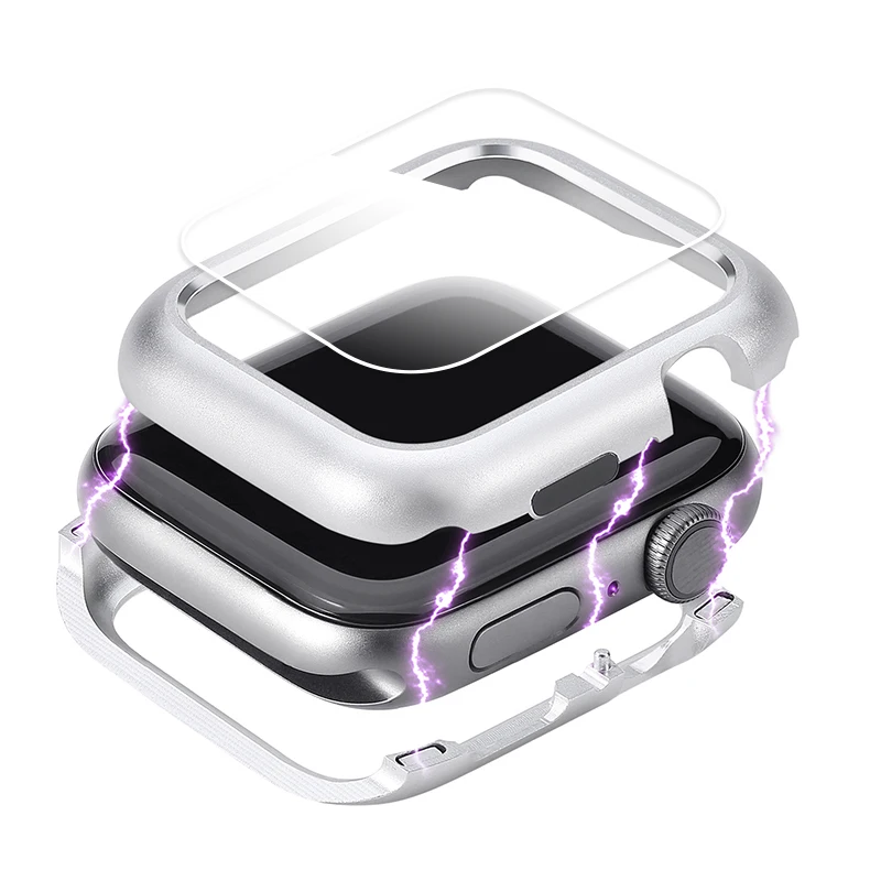 Чехол для часов для Apple Watch, чехол 5, 4, 3, 44 мм, 40 мм, Магнитная крышка, защита от падения iwatch, ремешок 42 мм, 38 мм, Защитное стекло для экрана - Цвет: silver