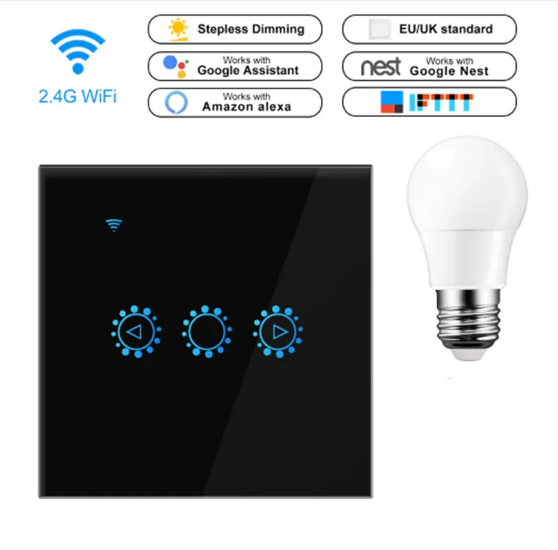 Wifi умный дистанционный сенсорный диммер Alexa Google Tmall умный черный диммер