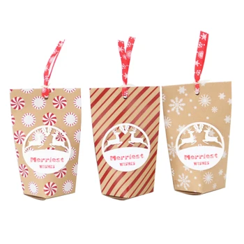 

10*7*16cm 24pcs Merry Christmas Gift Bag Kraft Paper Candy Box Gift Box Christmas Box for Cookie Event & Party Supplies O22