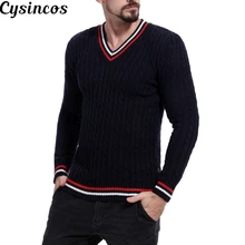 CYSINCOS мужские пуловеры зима новая мода Vneck свитер кашемир и шерсть трикотажные джемперы Мужская шерстяная одежда Стандартные мужские топы
