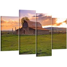 

No Framed 4 Pcs Vintage Barn in Rural Wyoming USA Grand Teton National Park Wall Art Canvas Poster Pictures Paintings Home Decor