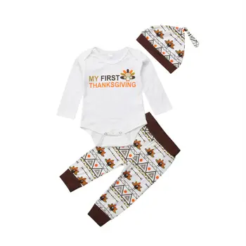 

New Baby Clothes Set My First Thanksgiving Outfit Autumn Newborn Infant Toddler Girls Boys Kids Cotton Bodysuit Turkey Pants Hat