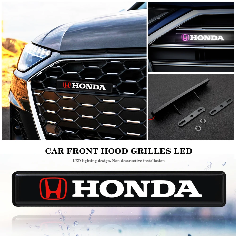 1pc Car Decorative LED Lights ABS Chrome Front Hood Grille Emblem Badge LED Light for Honda Civic Varadero Xl1000 Xadv 750 Forza