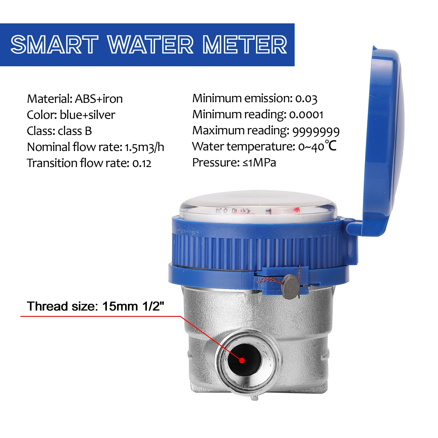 Household 15mm 1/2" Intelligent Water Meter Mechanical Rotor Type Cold Water Meter Pointer Digital Combination Meters