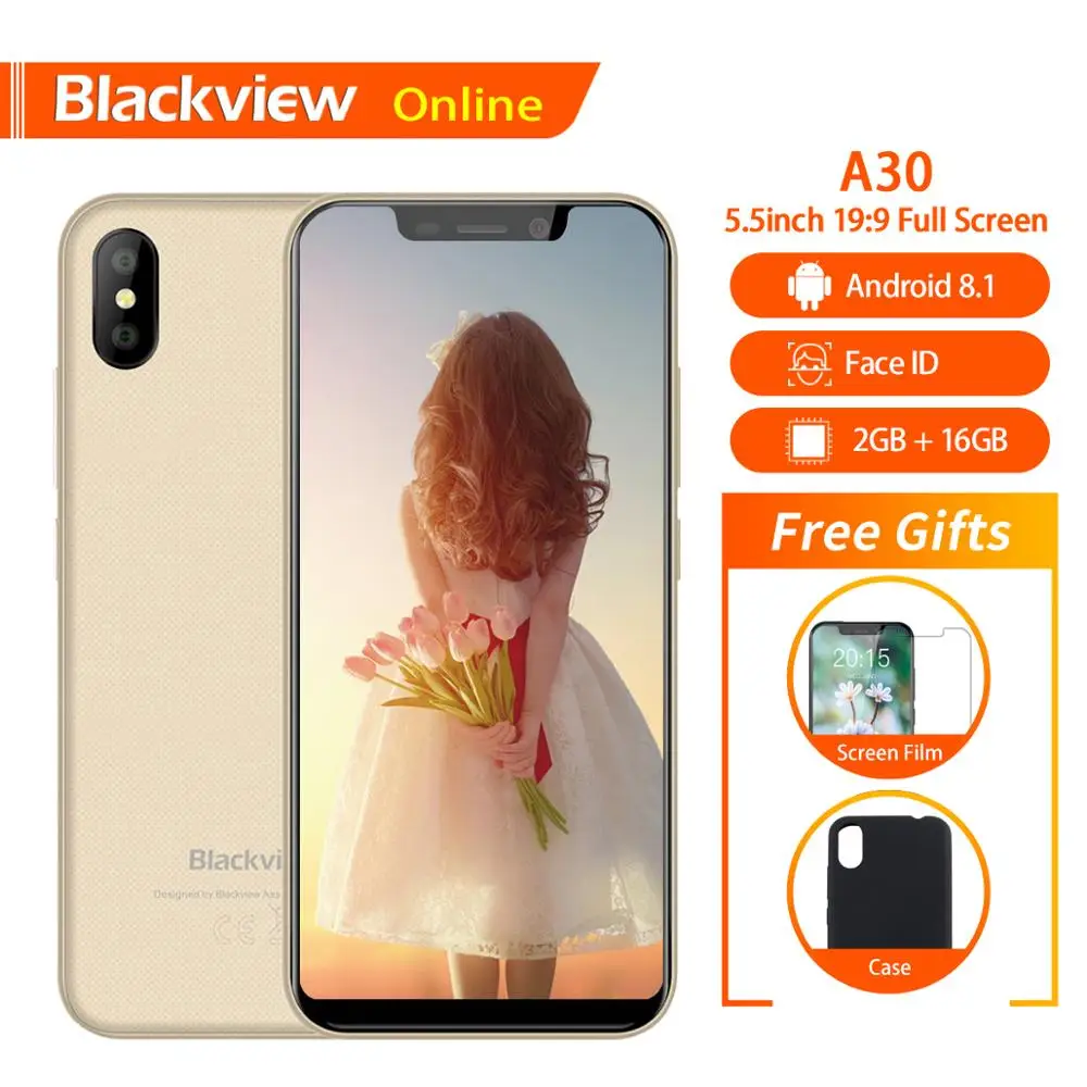 Blackview A30 2 ГБ+ 16 ГБ 19:" смартфон 5,5 полный экран MTK6580A четырехъядерный Android 8,1 Dual SIM Face ID мобильный телефон