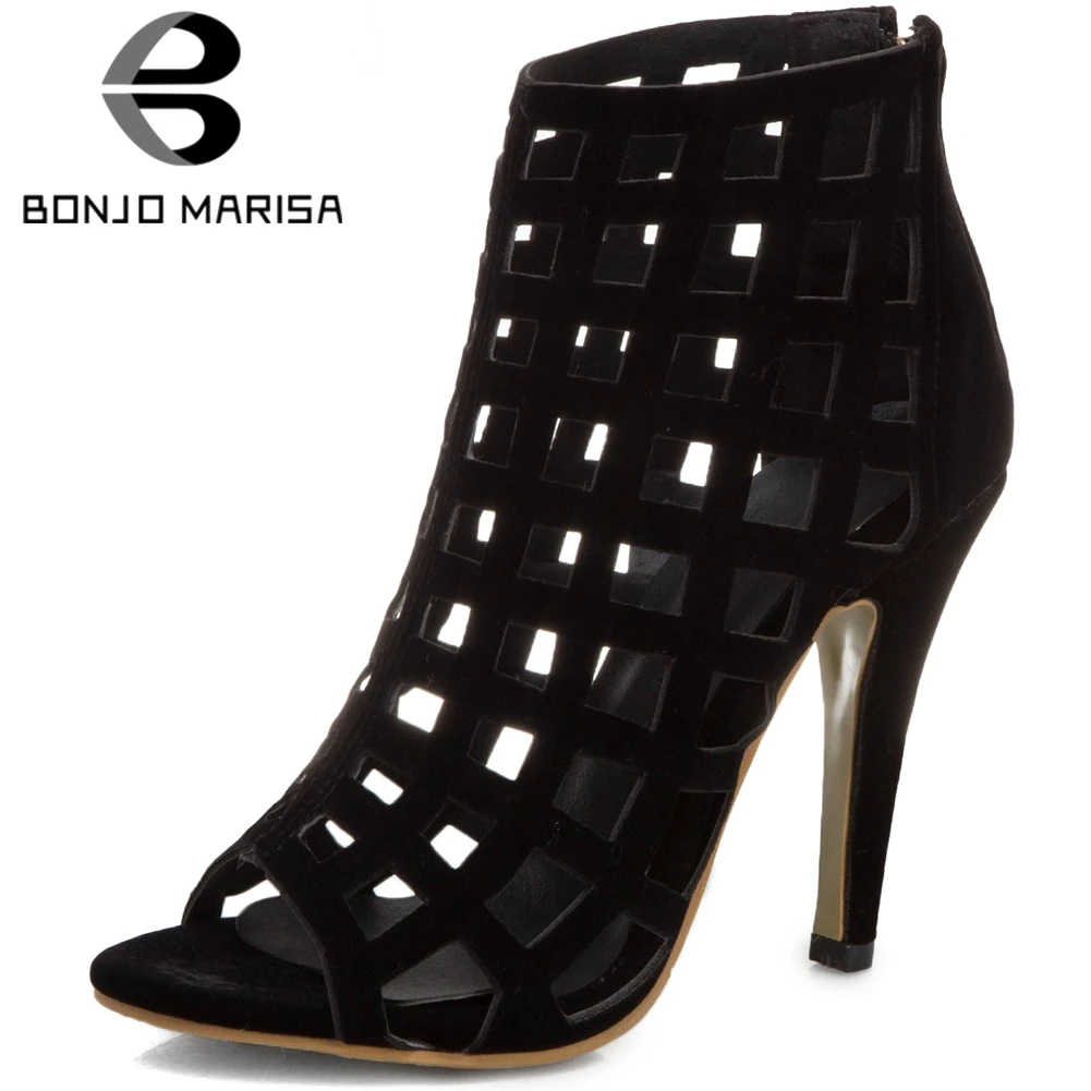 

BONJOMARISA Fashion Ladies Summer Sandals Peep Toe Zipper High Heel Sandals Women Party Dress Sexy Elegant Thin Heel Shoes Woman