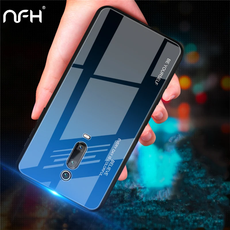 NFH защита от градиентного стекла чехол для Xiao mi 9T mi 9t Pro Red mi K20 Мягкий ТПУ+ жесткий чехол из закаленного стекла на красные чехлы mi K20 Pro