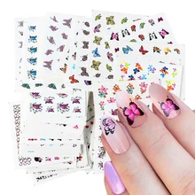 48 шт наклейки для ногтей набор Бабочка Цветы мультяшный дизайн ногтей Водные Наклейки слайдер татуировки украшения фольги Маникюр обертывания TRA337-384