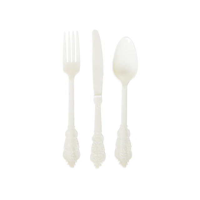 12pcs 4sets Disposable Colorful Plastic Cutlery Tableware Sets 4 Knives 4 Spoons 4 Forks Wedding Birthday Party  Dinnerware Eco white 12pcs