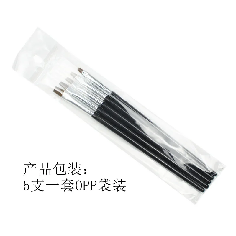5PCS Kolinsky Flat Nail Art Brush Set Gradient Acrylic Nail UV Gel Builder Drawing Painting Pen Manicure Tool 4