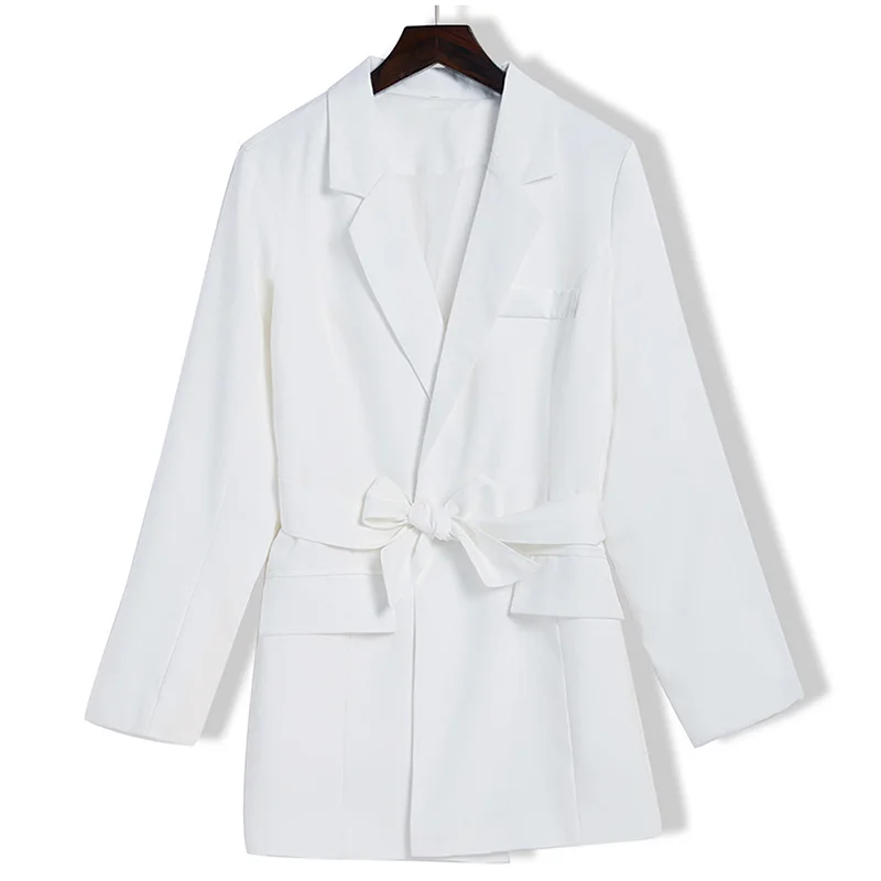 Женский приталенный Блейзер, куртка с поясом, черный, белый цвет, блейзеры для женщин, осенняя Офисная Женская куртка,, элегантная абрикосовая верхняя одежда