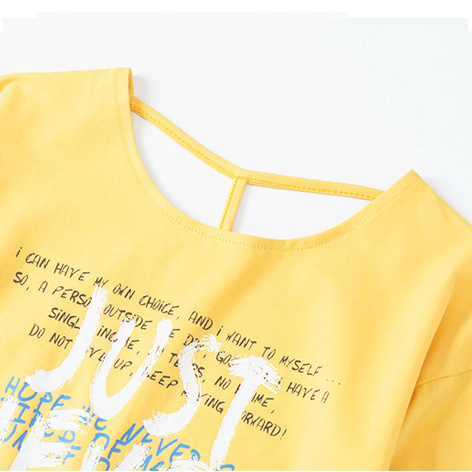 Girls Clothes Short Sleeve T-shirt Cotton Yellow Tops Printed Letters Kids Shirts Children's Clothing Cotton Round-collar